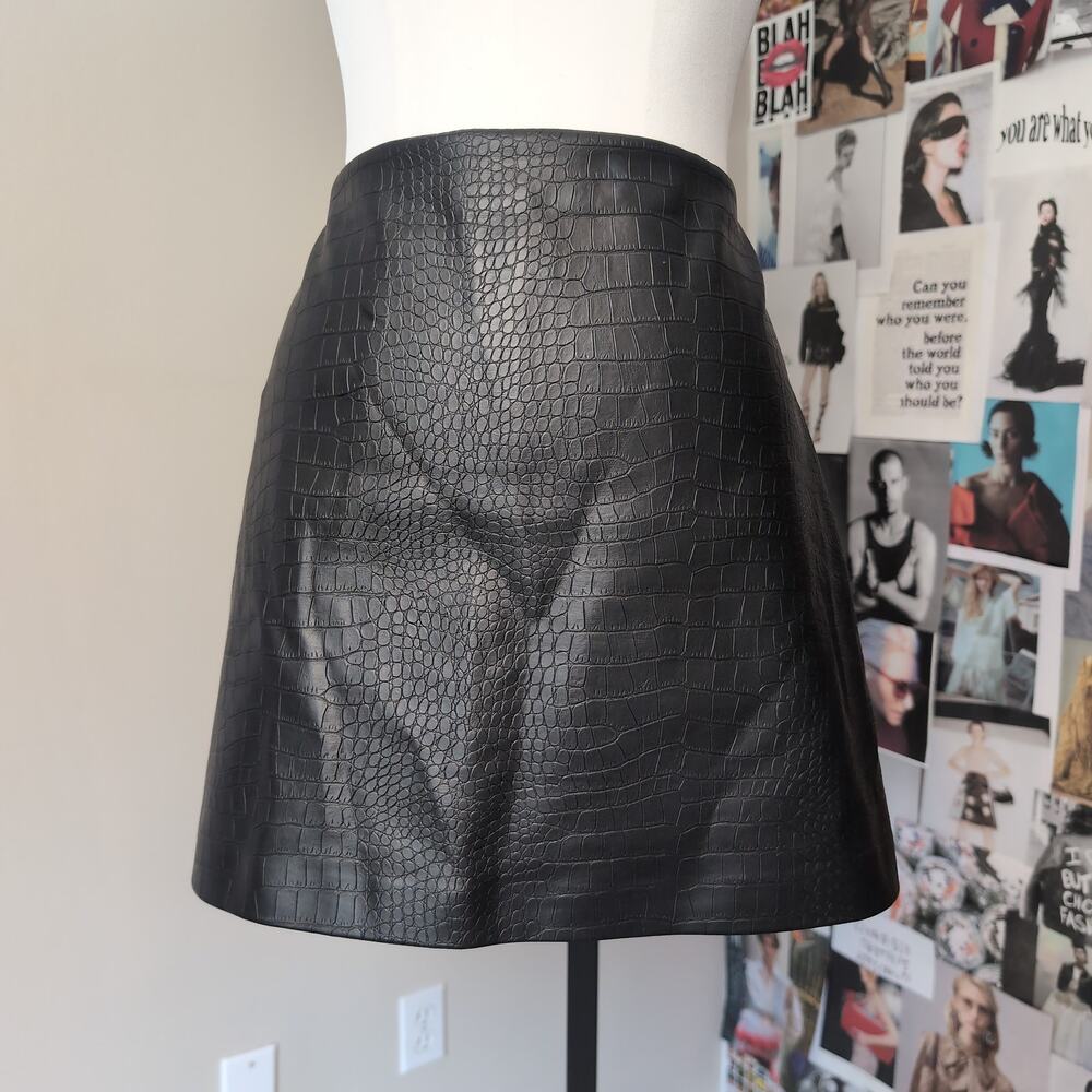 Croc Embossed Faux Leather Mini Skirt